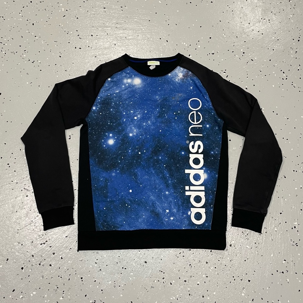 Adidas Neo Mens Large Crewneck Long Sleeve Shirt Space Galaxy Aliens